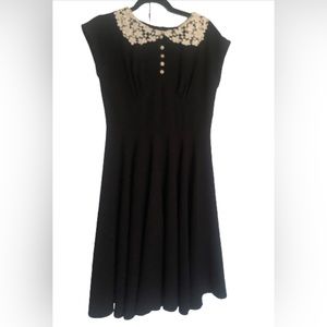Hell Bunny 50's Vintage Style Crochet Collar Black Classic Fit Flare Dress
